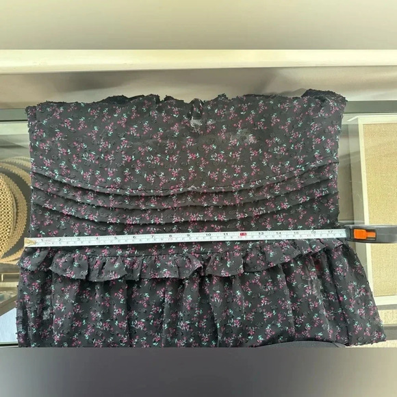 Zara Long Sleeve Black Pink Floral Swiss Dot All Ruffles Babydoll Dress size XS - Picture 13 of 16